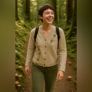 Vintage Goblincore Embroidered Floral Buttoned Front Ribbed Sweater NO Size tag